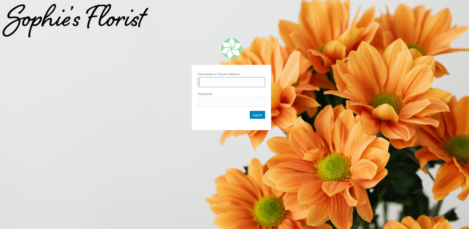 Capture d'écran d'une page de connexion personnalisée pour 'Sophie's Flowers'