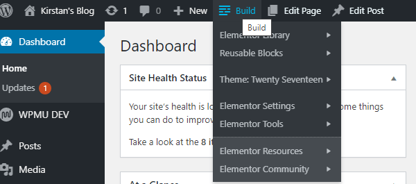 Capture d'écran du menu dans les extras de la barre d'outils.