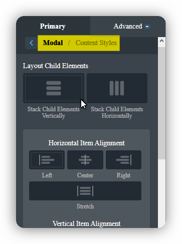 content style modal