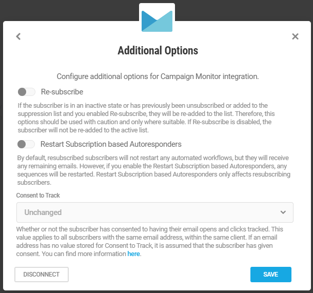 Options supplémentaires pour l'intégration de Campaign Monitor avec le formulaire Forminator