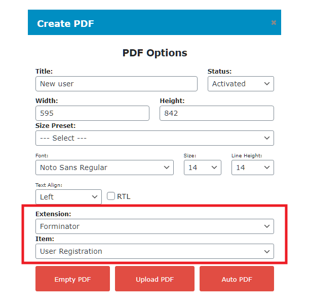 Créer un nouveau modèle PDF dans E2Pdf