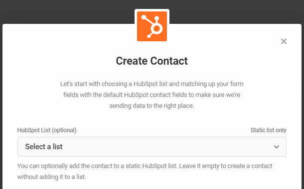 Sélectionnez la liste HubSpot pour l'intégration avec Forminator