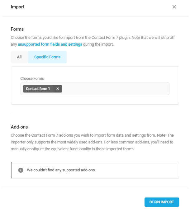 Options to import Contact Form 7 forms into Forminator