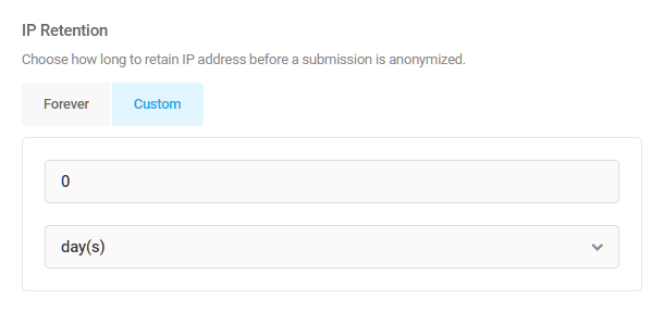 Set IP retention period for form submissions in Forminator