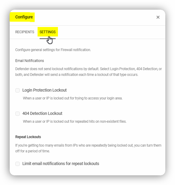 general settings for firewall notification