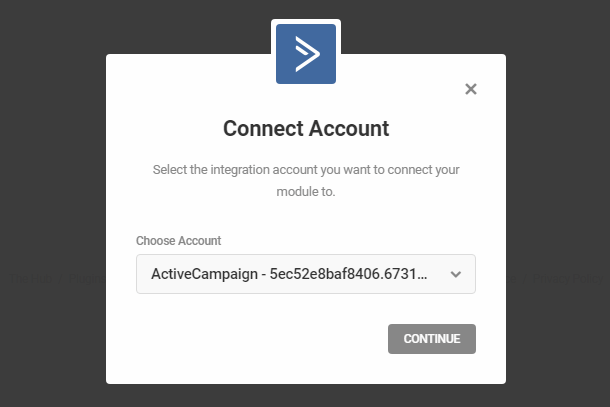 Connectez-vous au compte ActiveCampaign dans le module d'activation Hustle