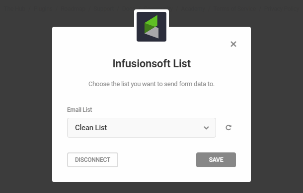 Sélectionnez la liste InfusionSoft dans le module d'activation Hustle
