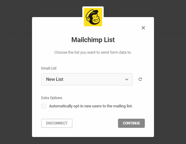Sélectionnez la liste Mailchimp dans le module d'activation Hustle