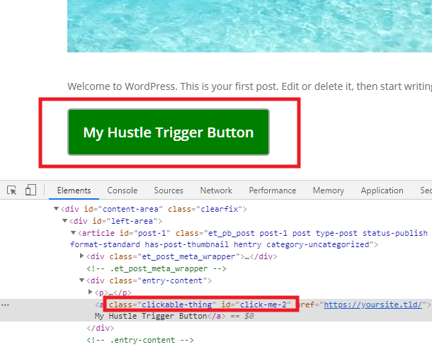 Identifier le sélecteur CSS d'un élément à utiliser comme déclencheur de module Hustle