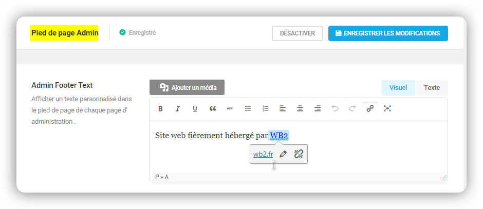 pied de page admin