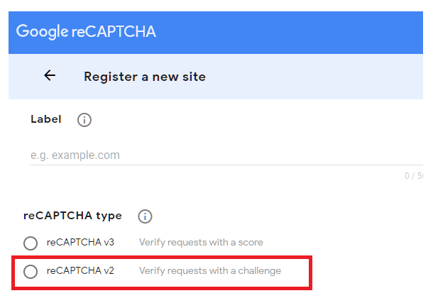 Select reCaptcha version at Google