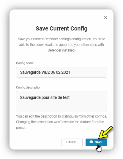 save current config