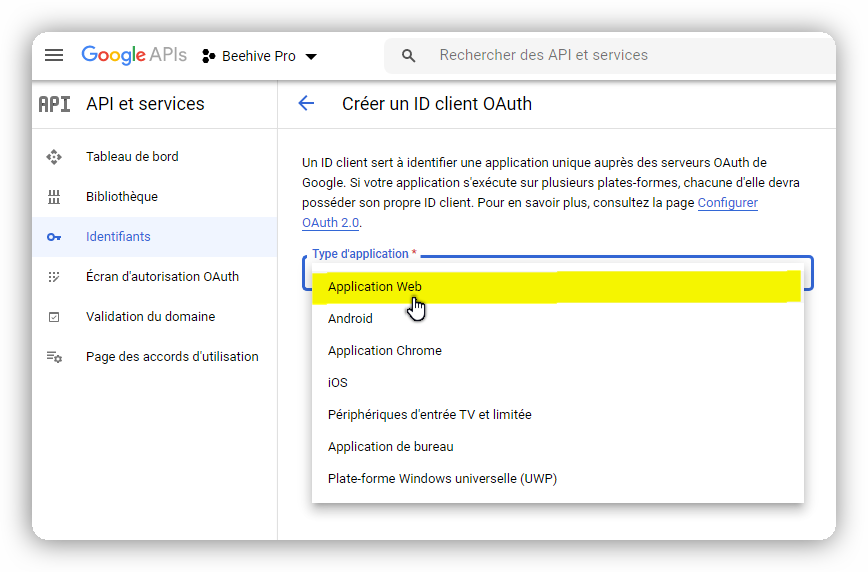 creer un id client oauth